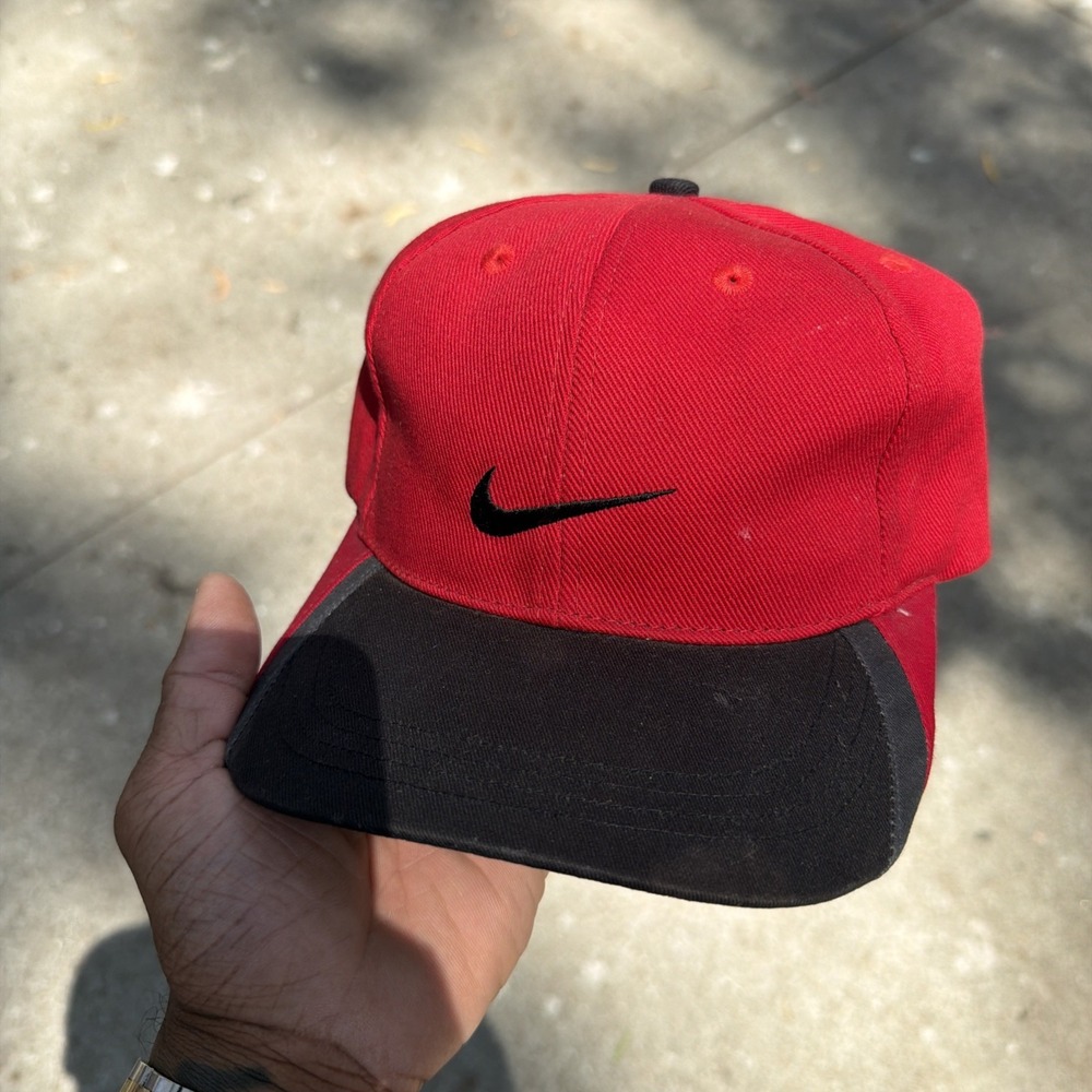 Vintage Nike Strapback Golf Hat Rare 90s Swoosh Red
